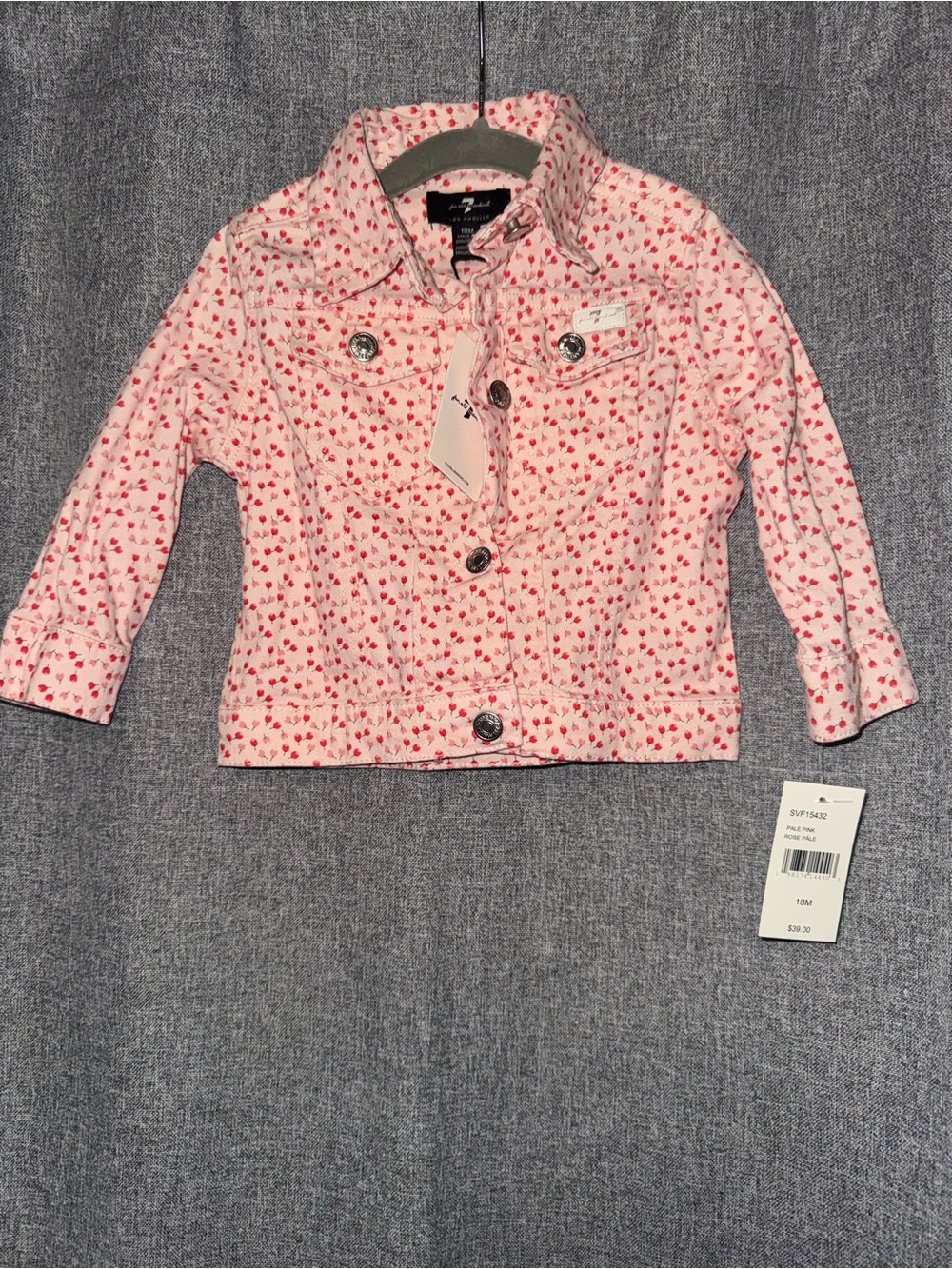 Girls' Pink Floral Denim Button-Up Jacket